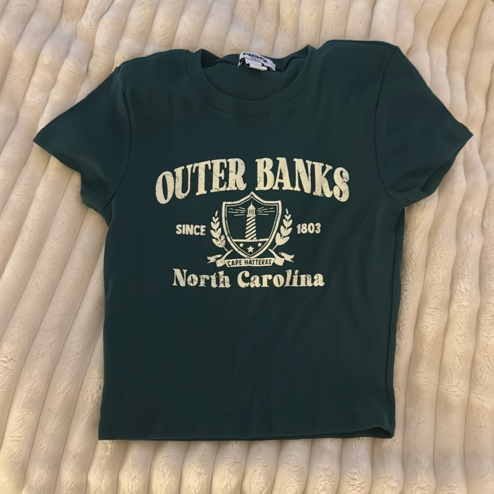 green tight t shirt, from tilly’s, size M but runs small